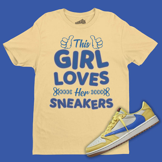 This Girl Loves Her Sneakers T-Shirt Matching Travis Scott Air Jordan 1 Low OG Canary