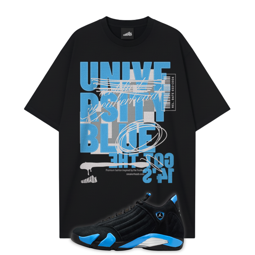 University Blue 14 Oversized Premium T-Shirt Matching Jordan 14 University Blue