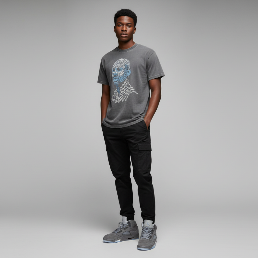 Jordan Stats Vintage Washed Oversized Cotton T-Shirt Matching Jordan 5 Wolf Grey