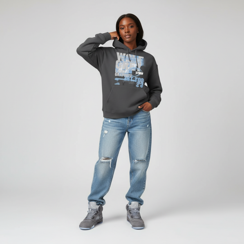 Wolf Grey 5 Heavyweight Fleece Hoodie Matching Air Jordan 5 Wolf Grey