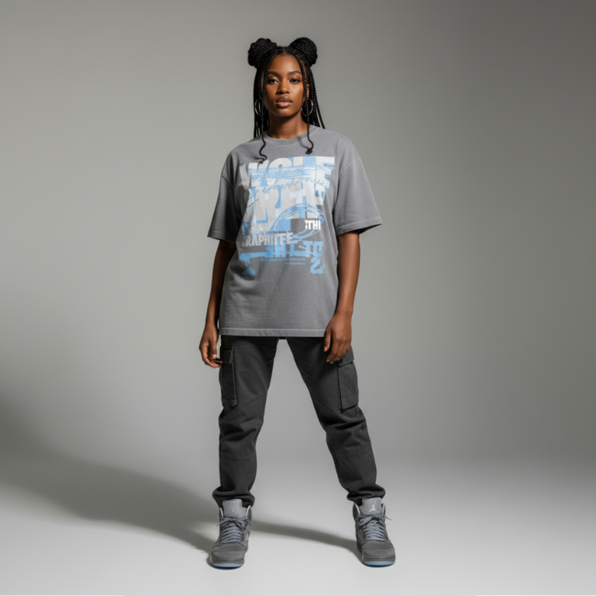 Wolf Grey 5 Vintage Washed Oversized Cotton T-Shirt Matching Jordan 5 Wolf Grey