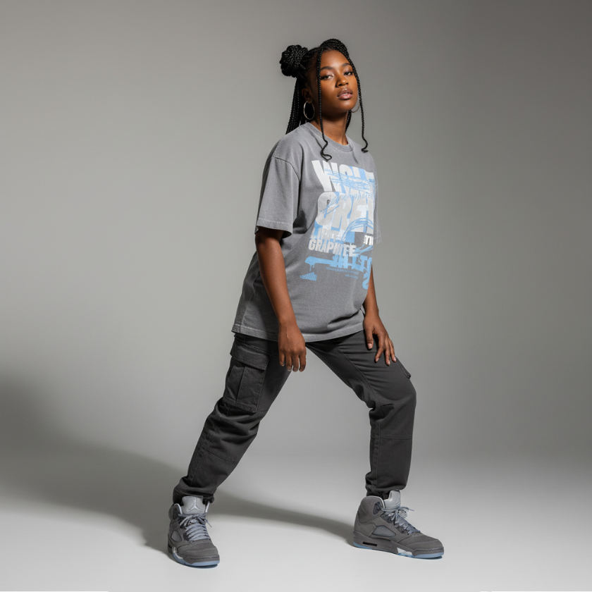 Wolf Grey 5 Vintage Washed Oversized Cotton T-Shirt Matching Jordan 5 Wolf Grey