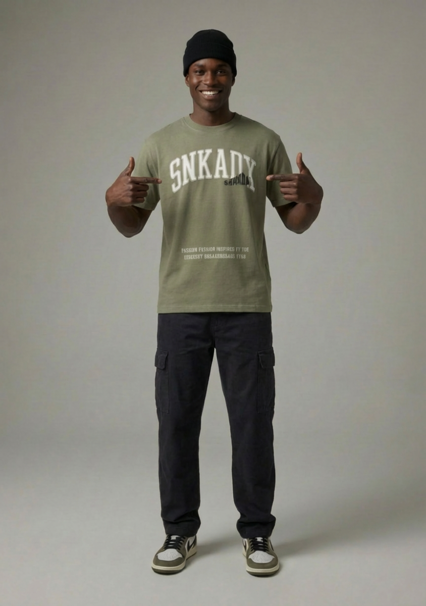 SNKADX Classic Arch Vintage Washed Oversized Cotton T-Shirt Jordan 1 Medium Olive