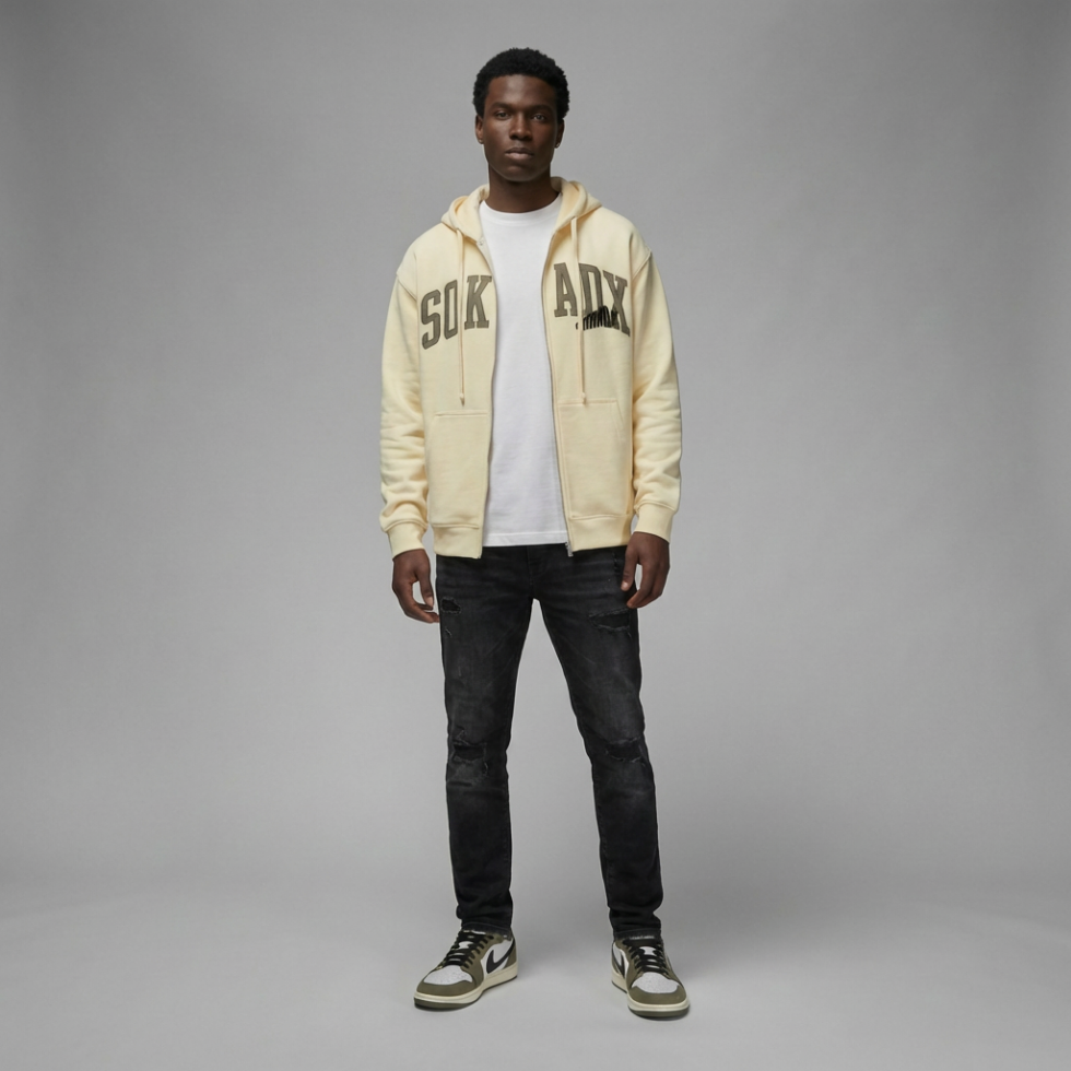 SNKADX Medium Olive Premium Drop-Shoulder Zip Up Hoodie Matching Jordan 1 Medium Olive