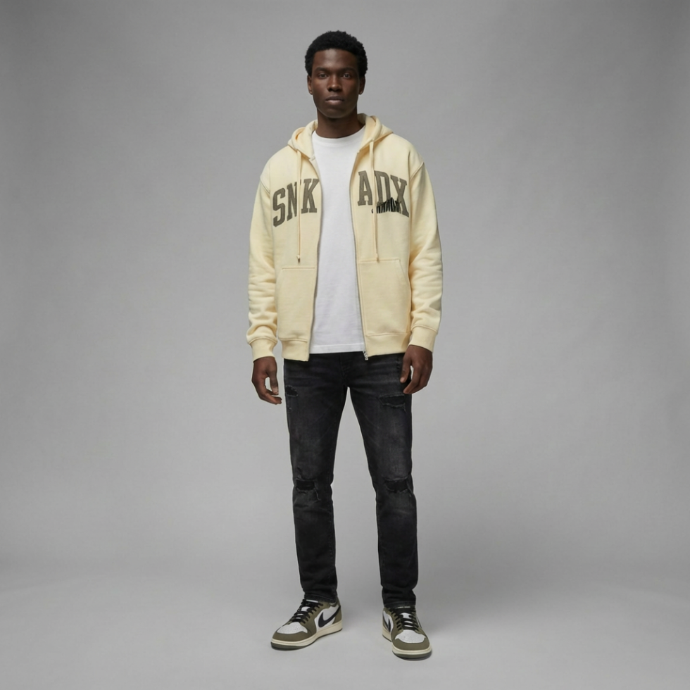 SNKADX Medium Olive Premium Drop-Shoulder Zip Up Hoodie Matching Jordan 1 Medium Olive