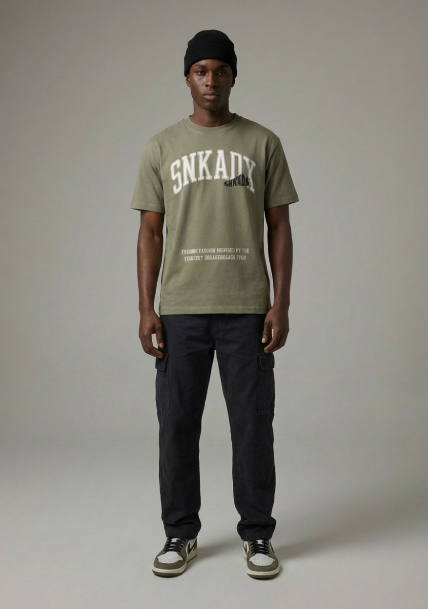 SNKADX Classic Arch Vintage Washed Oversized Cotton T-Shirt Jordan 1 Medium Olive
