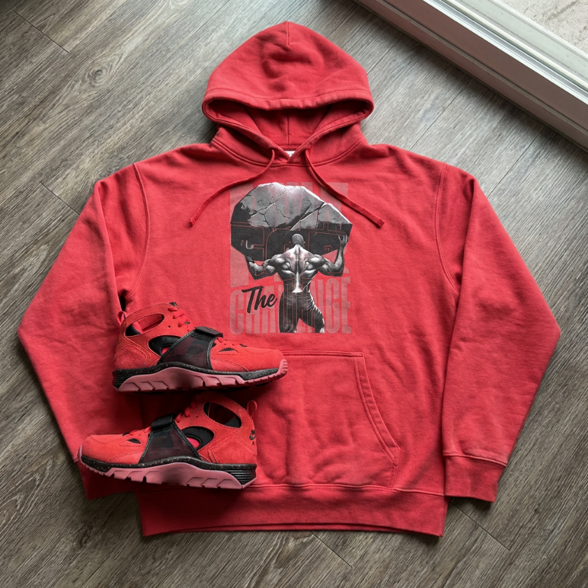 Built For The Challenge Snow Wash Oversize Hoodie Matching Air Trainer Huarache Challenge Red