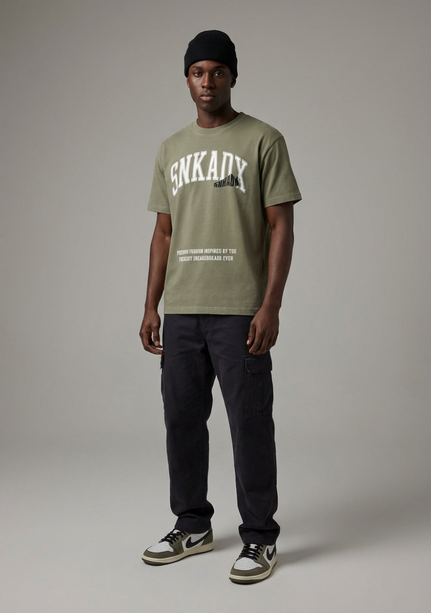 SNKADX Classic Arch Vintage Washed Oversized Cotton T-Shirt Jordan 1 Medium Olive