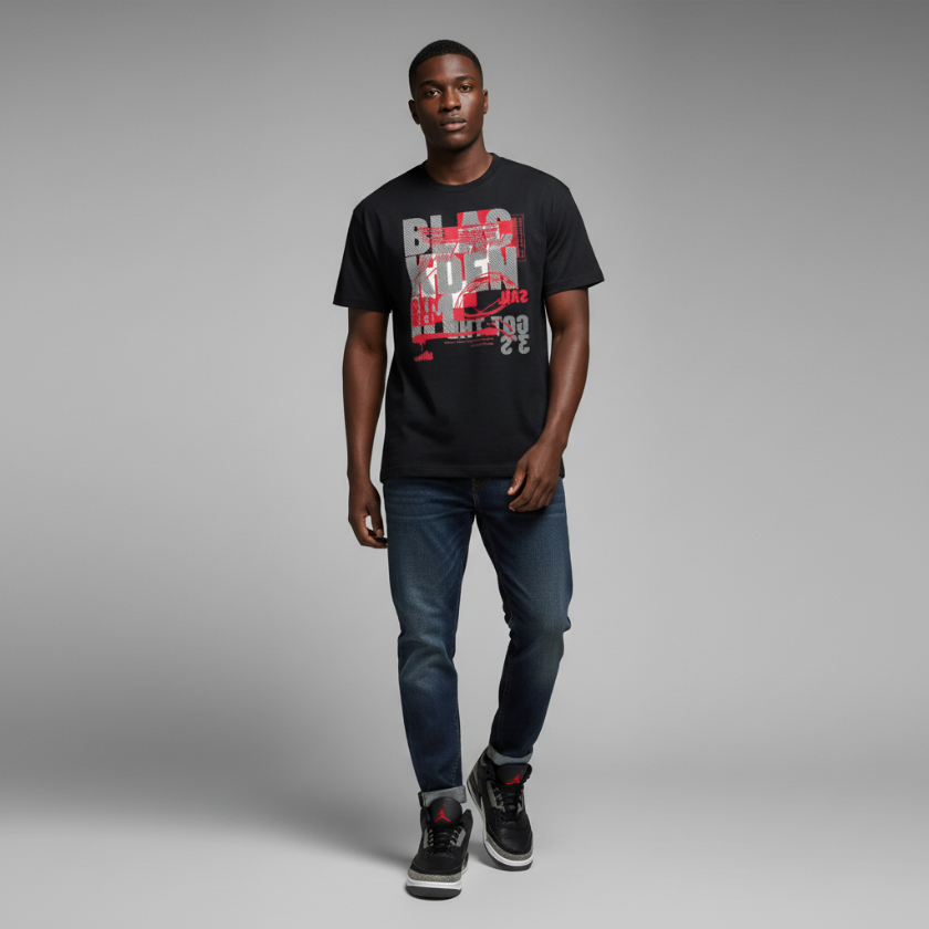 Black Denim 3 Oversized Premium T-Shirt Matching Air Jordan 3 Black Denim