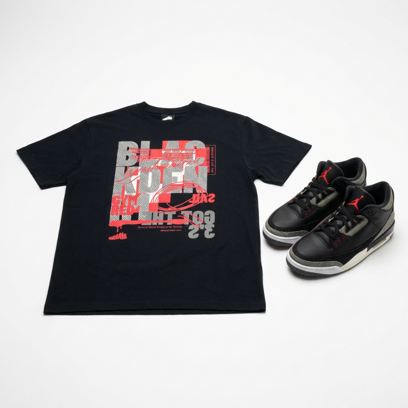 Black Denim 3 Oversized Premium T-Shirt Matching Air Jordan 3 Black Denim
