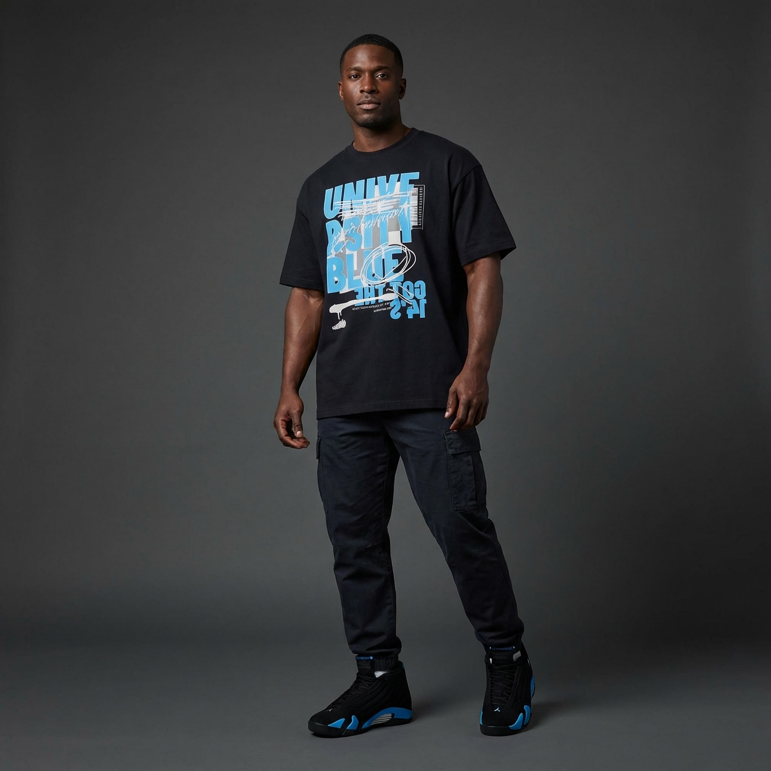 University Blue 14 Oversized Premium T-Shirt Matching Jordan 14 University Blue