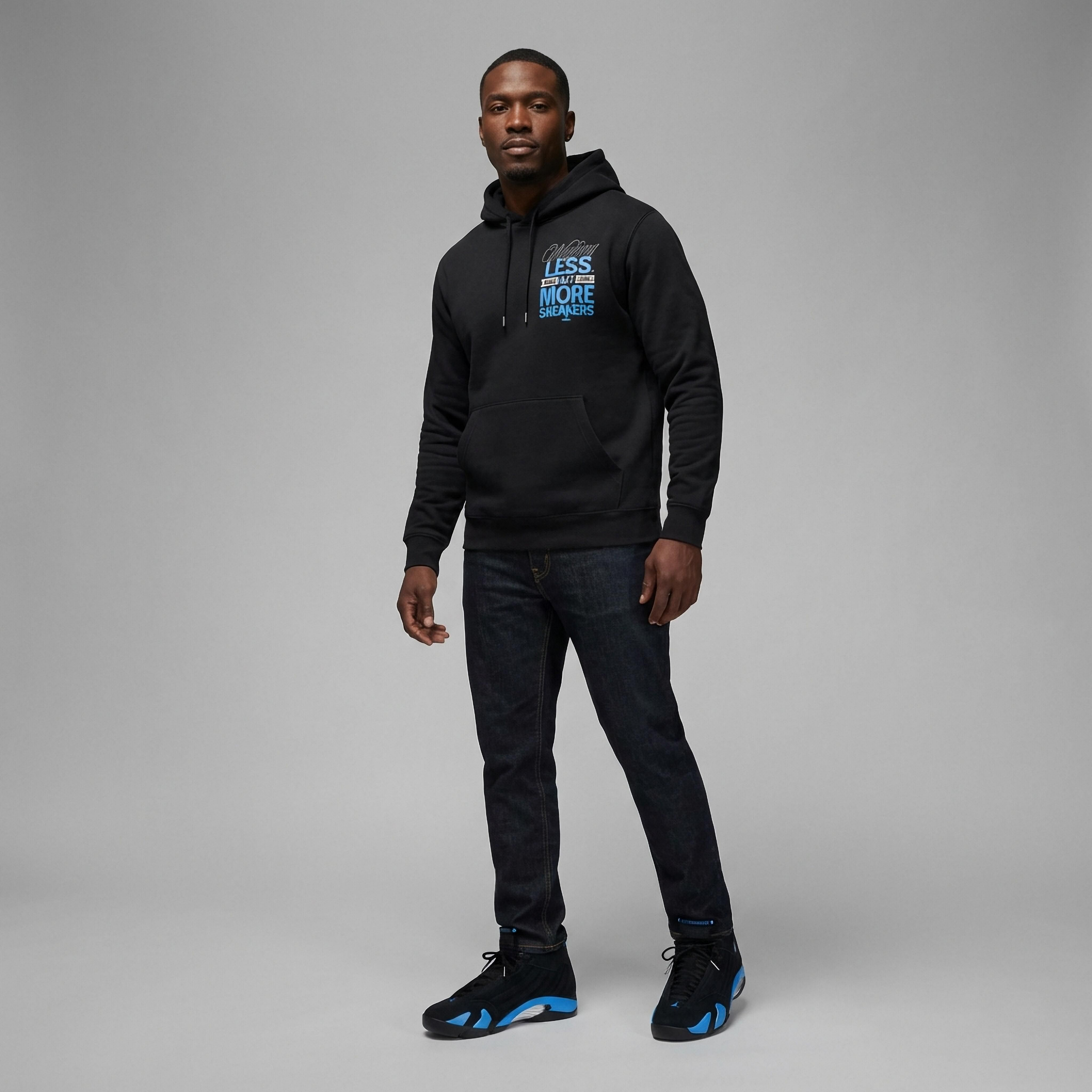 Worry Less Buy More Sneakers Heavyweight Hoodie Matching Jordan 14 University Blue