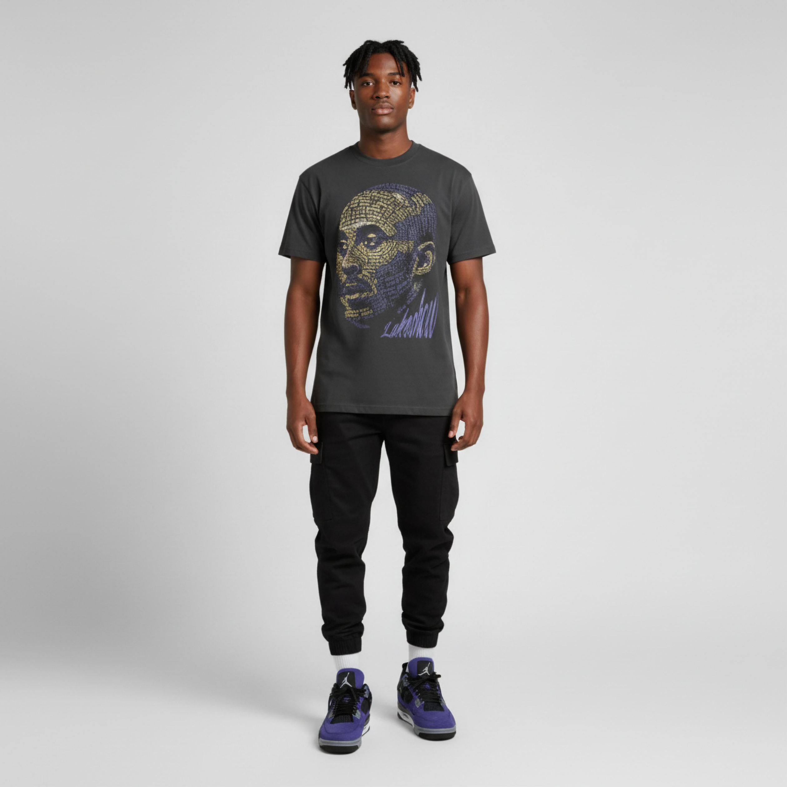 Black Mamba Vintage Washed Oversized Cotton T-Shirt Matching Jordan 4 Lakeshow