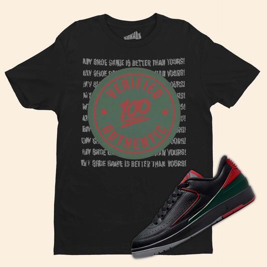 Verified Authentic T-Shirt Matching Air Jordan 2 Low Christmas - Black / S - T-Shirt