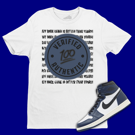 Verified Authentic White T-Shirt Matching Jordan 1 High OG Midnight Navy