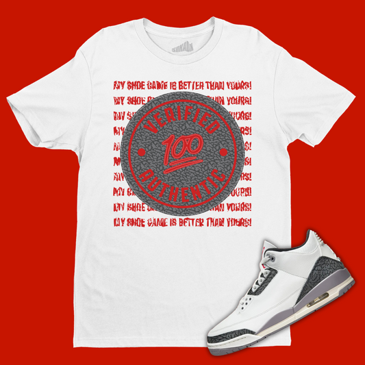 Verified Authentic White T-Shirt Matching Jordan 3 Cement Grey