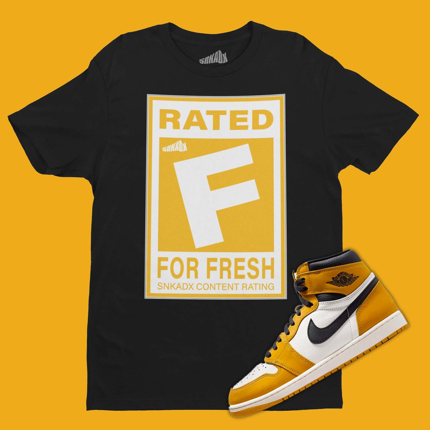 Rated F For Fresh T-Shirt Matching Air Jordan 1 High Yellow Ochre