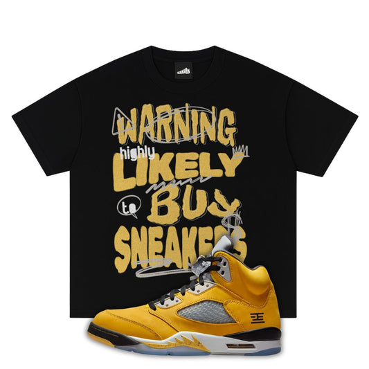Black Heavyweight Oversized T-Shirt Matching Air Jordan 5 Tokyo 2025 with Warning likely to Buy Sneakers on the front