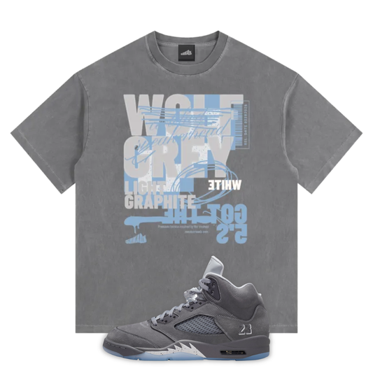 Wolf Grey 5 Vintage Washed Oversized Cotton T-Shirt Matching Jordan 5 Wolf Grey
