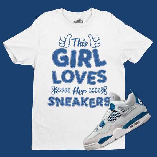 Girl Sneaker Lover T-Shirt Matching Air Jordan 4 Industrial Blue