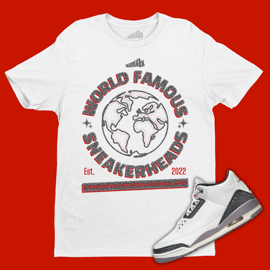 World Famous Sneakerhead White T-Shirt Matching Jordan 3 Cement Grey
