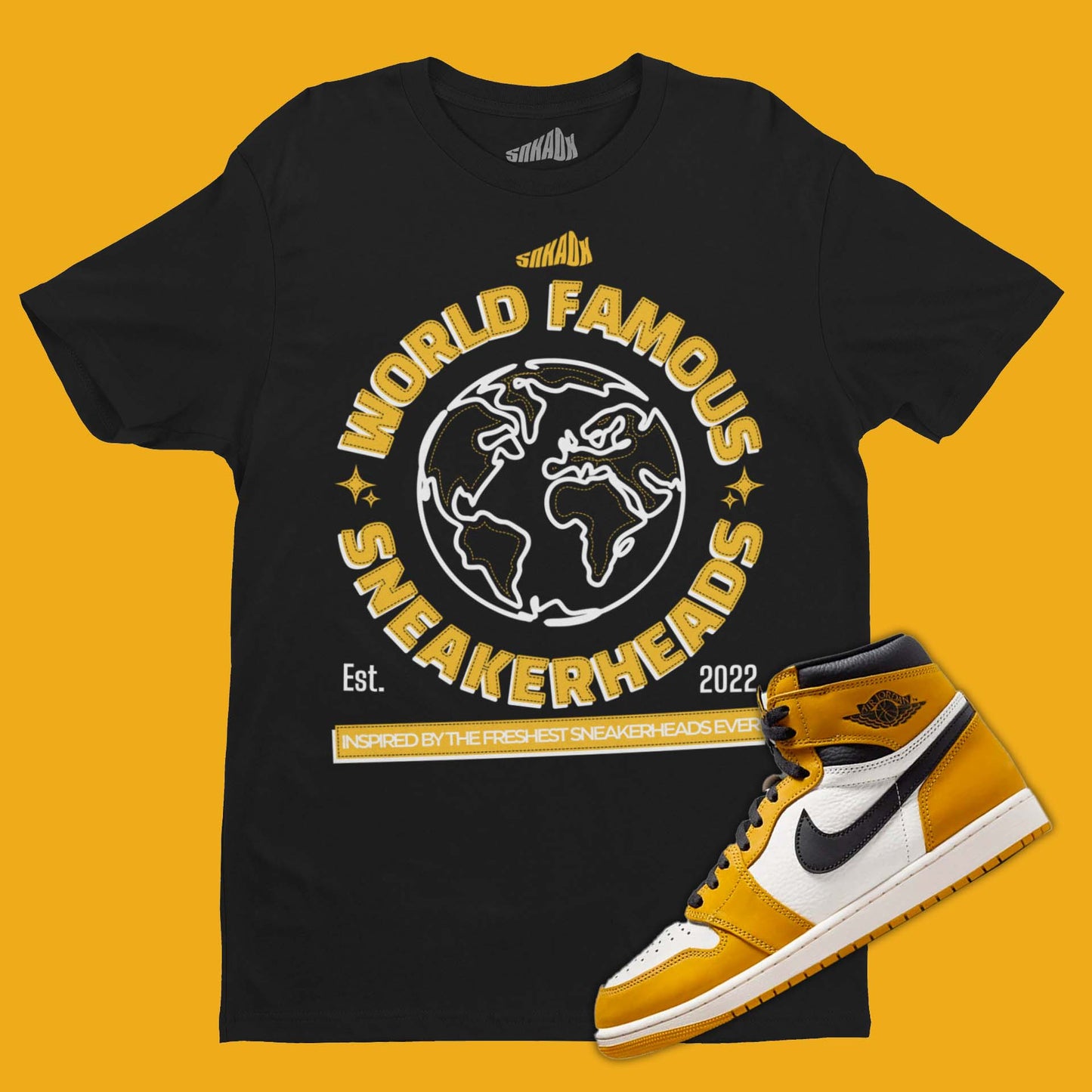 World Famous Sneakerheads T-Shirt Matching Air Jordan 1 High Yellow Ochre