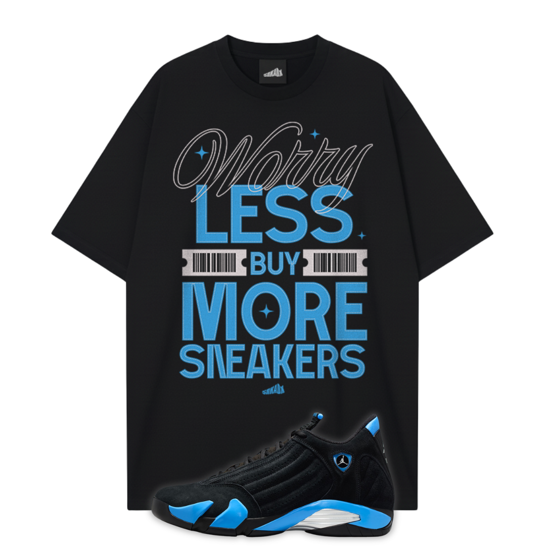 Worry Less Buy More Sneakers Oversized Premium T-Shirt Matching Jordan 14 University Blue