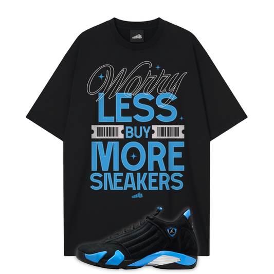 Worry Less Buy More Sneakers Oversized Premium T-Shirt Matching Jordan 14 University Blue