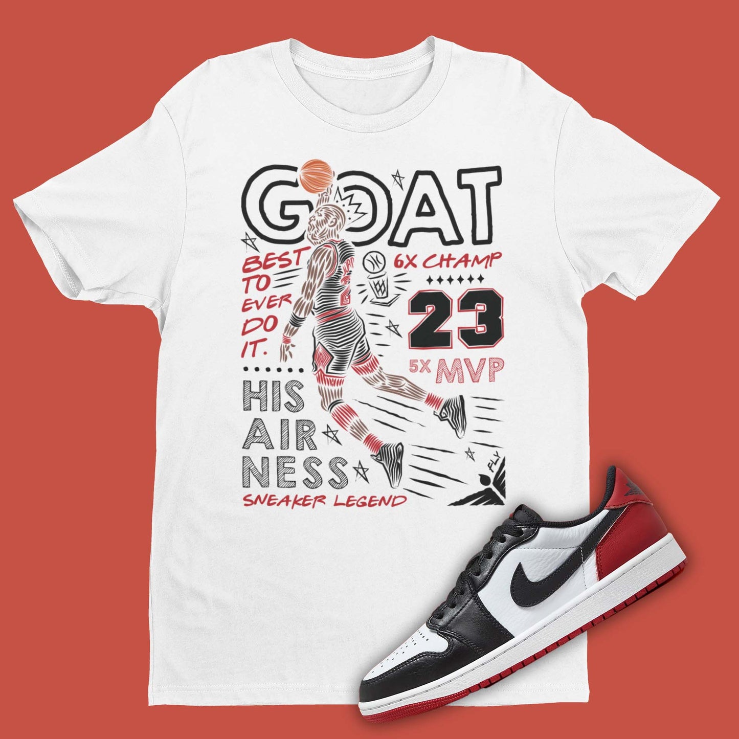 GOAT Air Jordan 1 Low Black Toe Matching T-Shirt from SNKADX