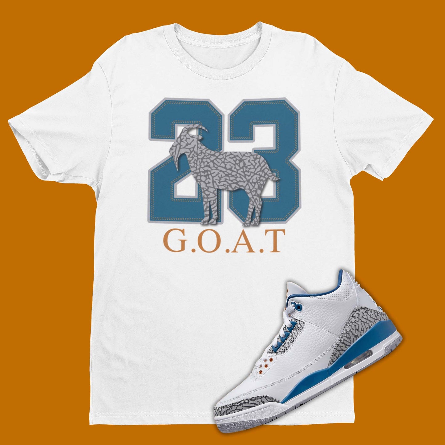 The perfect 23 GOAT shirt to match your sneakers! Our Match Jordan 3 t-shirt is made to compliment your kicks. Bring your sneakers to the next level with this Wizards Air Jordan 3 shirt. Match and feel trendy with this graphic tee!