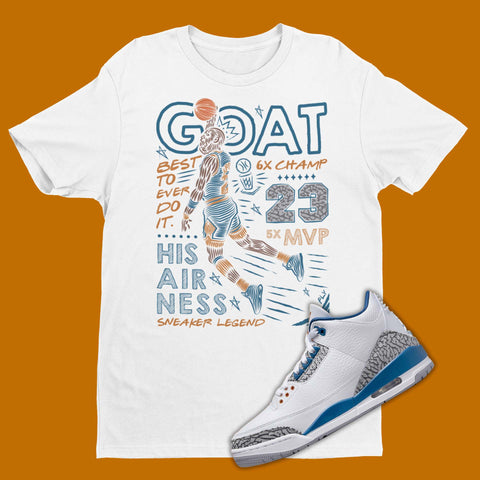 The perfect GOAT Michael Jordan shirt to match your sneakers! Our Match Jordan 3 t-shirt is made to compliment your kicks. Bring your sneakers to the next level with this Wizards Air Jordan 3 shirt. Match and feel trendy with this graphic tee!