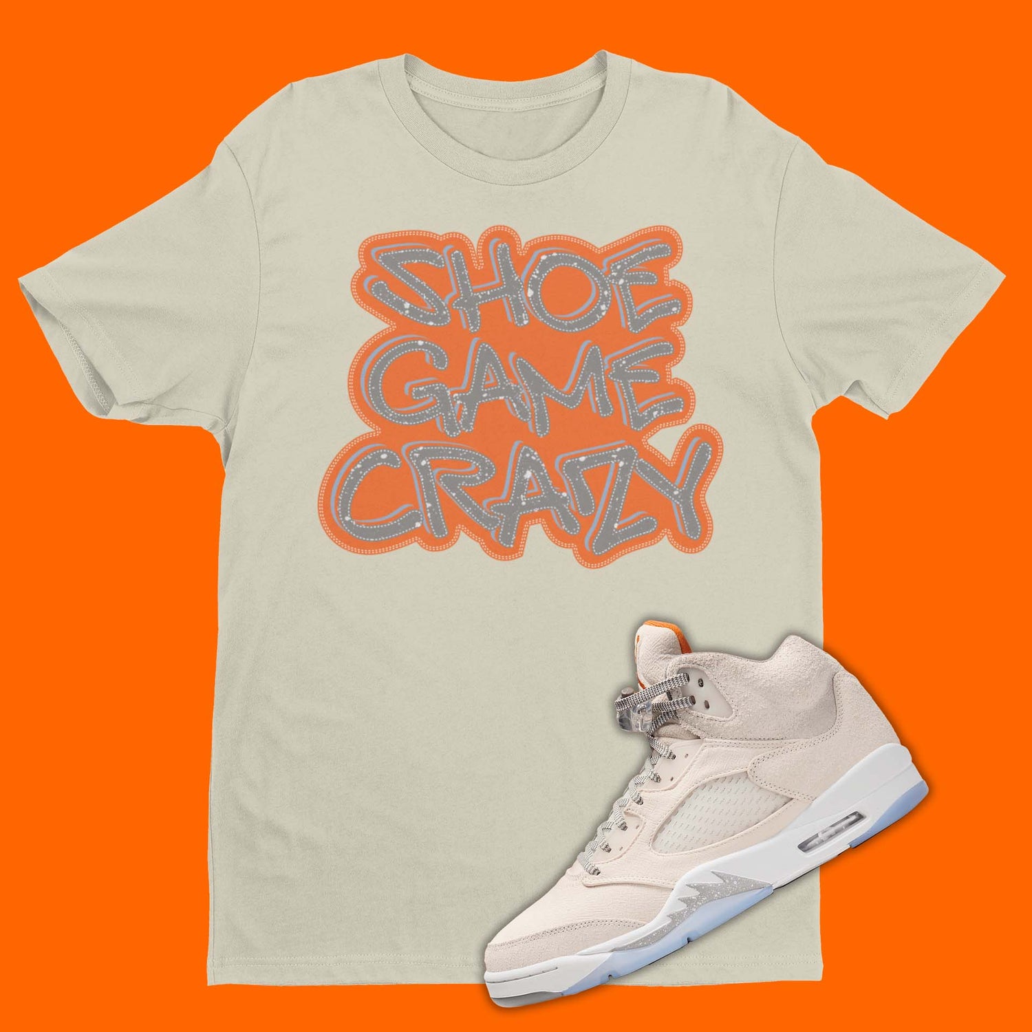 The perfect shirt to match your Air Jordan 5 Craft sneakers! Our Match Jordan 5 t-shirt is made to compliment your kicks. Bring your sneakers to the next level with this Craft 5 Light Orewood Brown shirt. Match and feel trendy with this graphic tee!