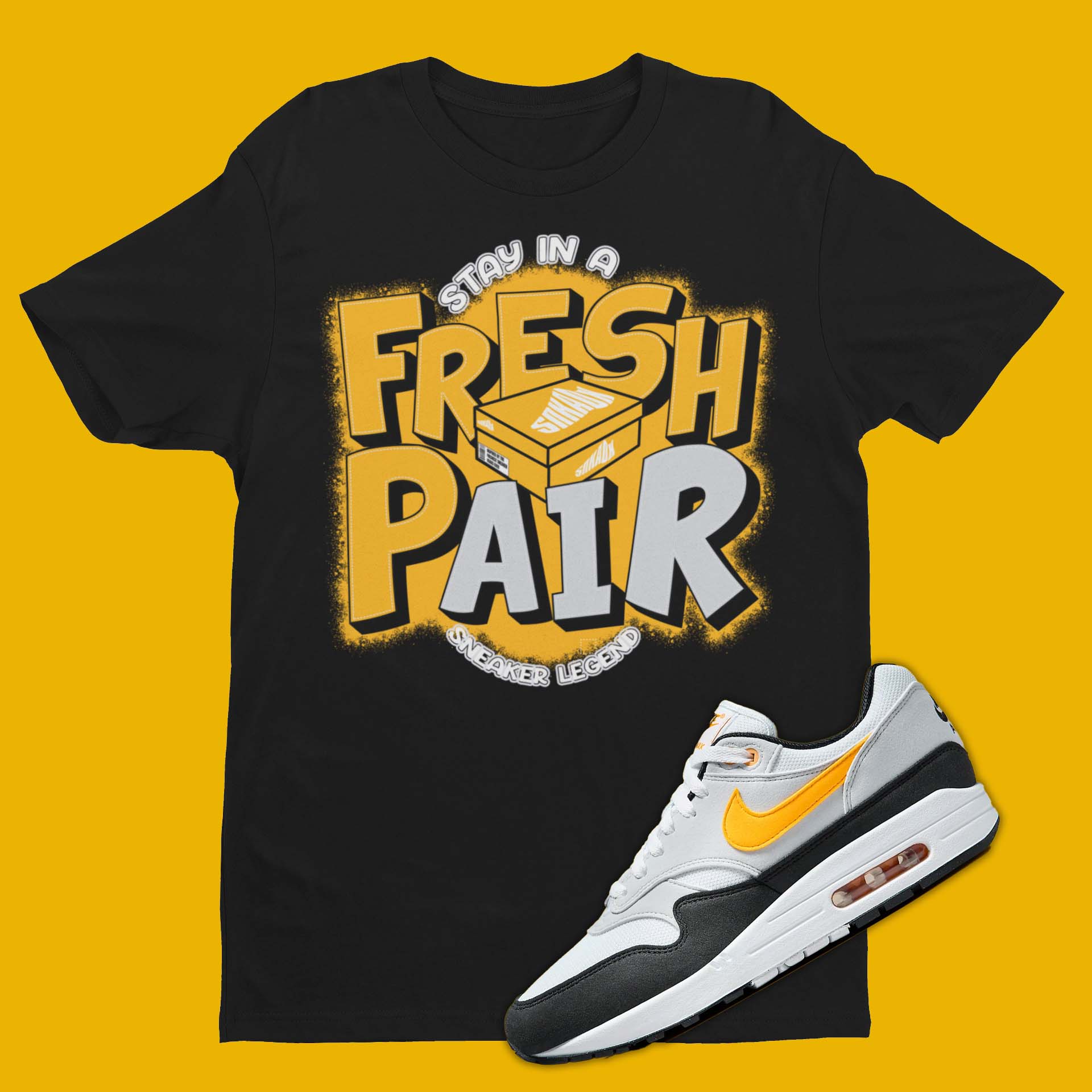 Fresh Pair Nike Air Max 1 White Matching T-Shirt from SNKADX