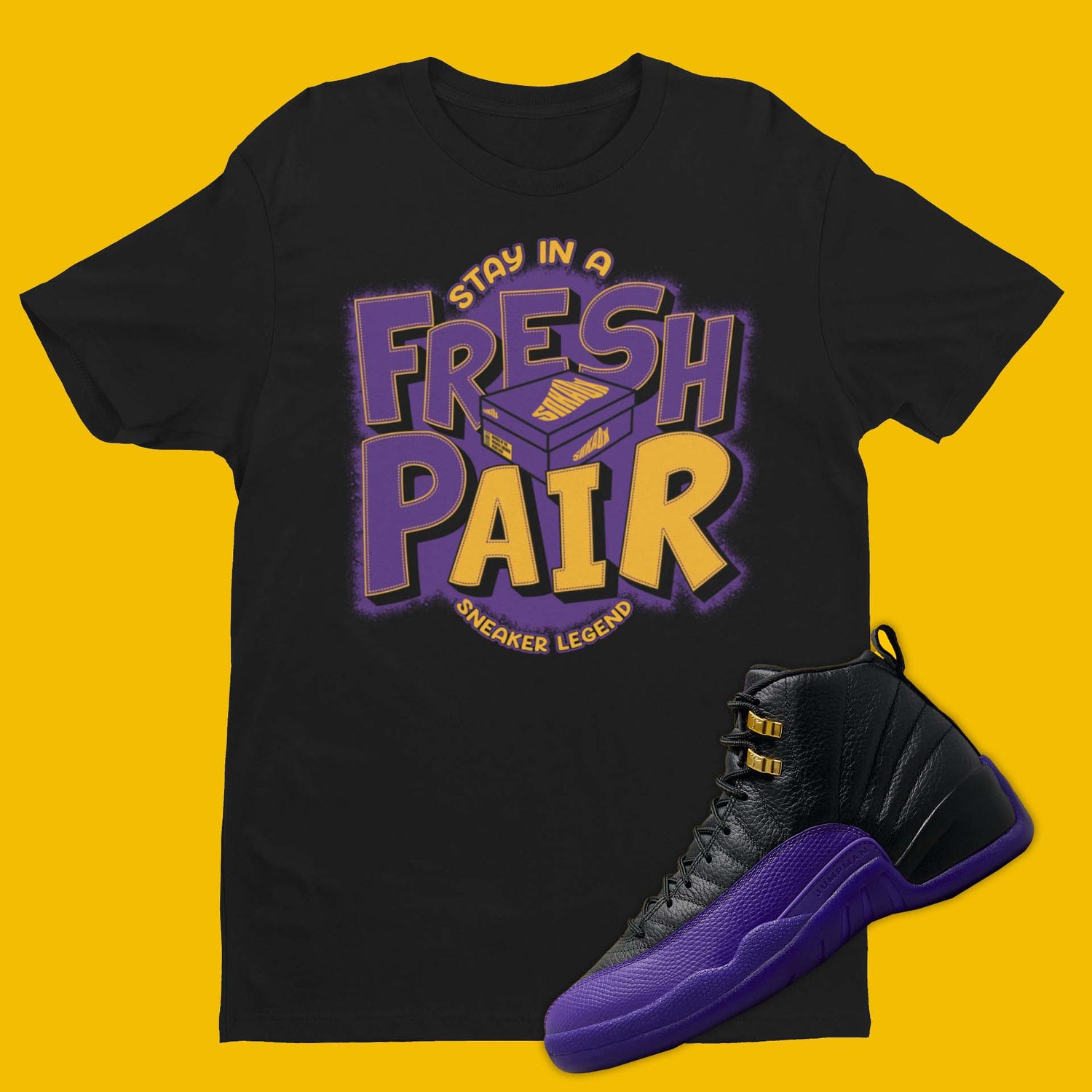 Fresh Pair Air Jordan 12 Field Purple Matching T-Shirt from SNKADX.