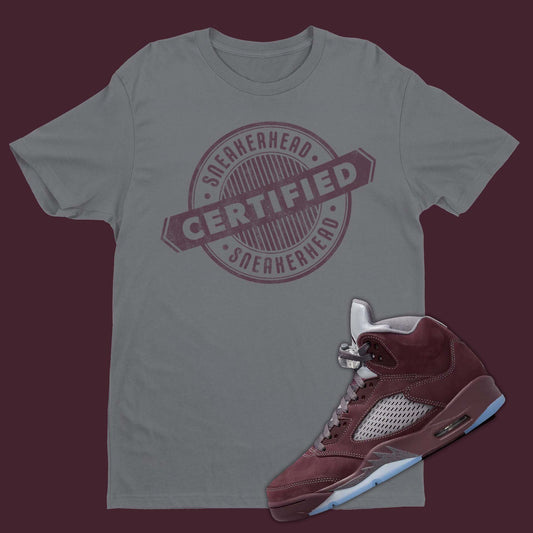 Certified Authentic Air Jordan 5 Burgundy Matching T-Shirt from SNKADX