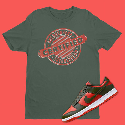Certified Sneakerhead Nike Dunk Low Mystic Red Matching T-Shirt from SNKADX