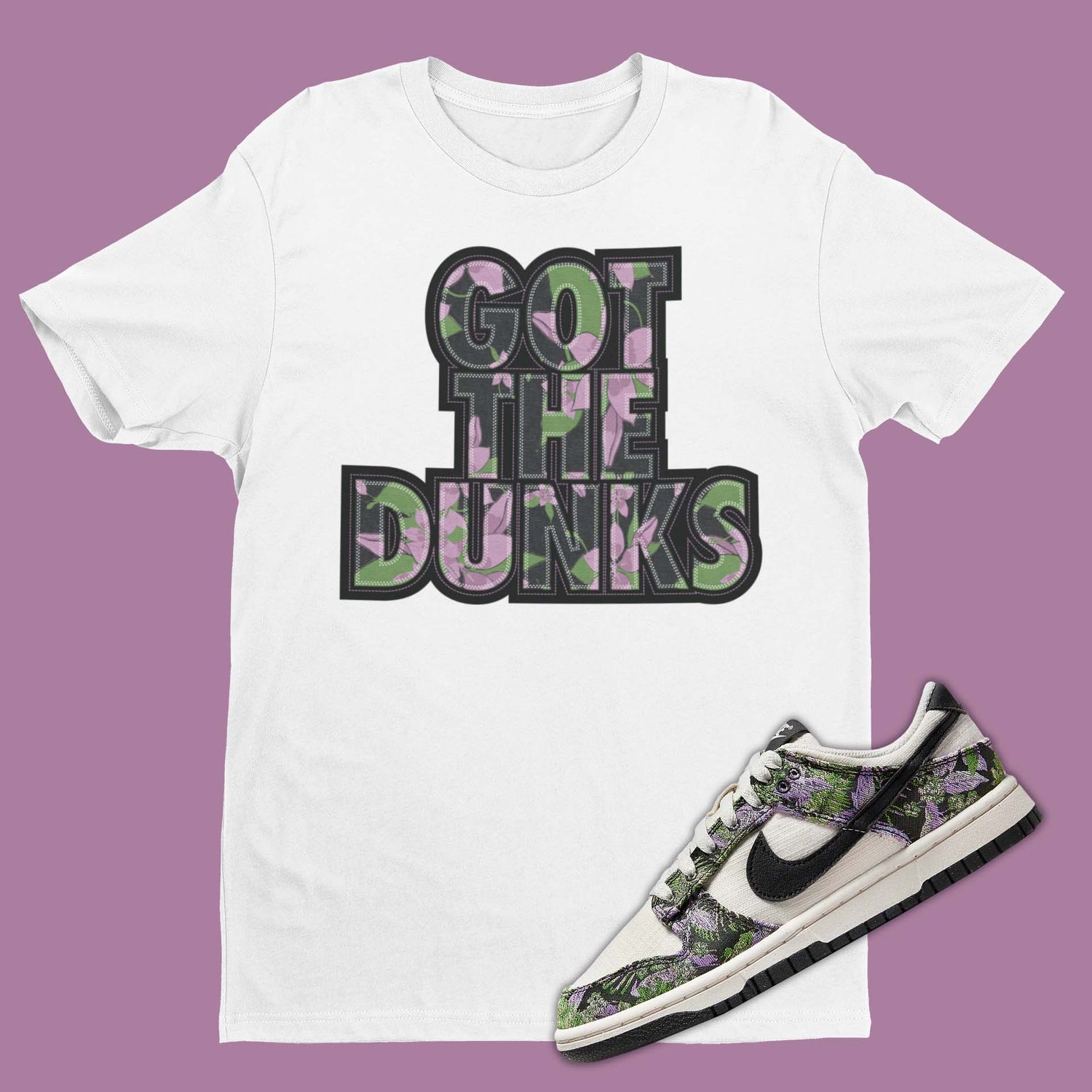 Stay stylish with the Got The Dunks Nike Dunk Low Floral Tapestry Matching T-Shirt from SNKADX
