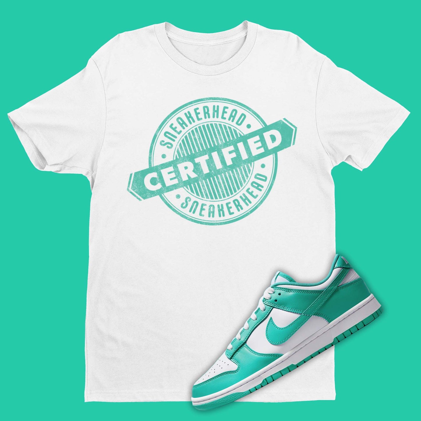 Stamp shirt for sneakerheads in white matching Nike Dunk Low Clear Jade DV0833-101