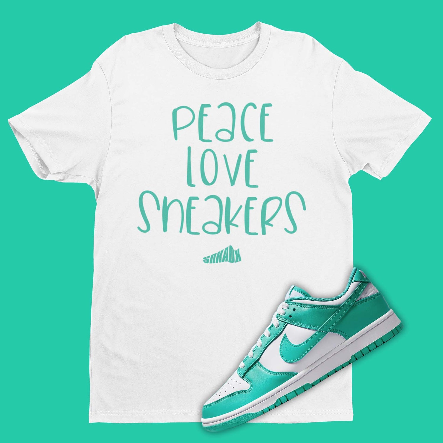 Peace Love Sneakers t-shirt matching Nike Dunk Low Clear Jade DV0833-101