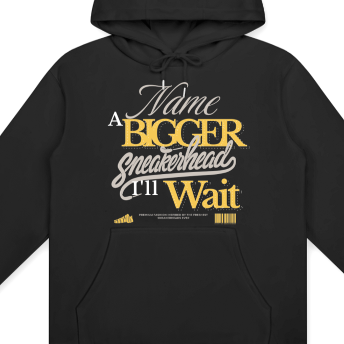 Black hoodie with yellow text on a white background