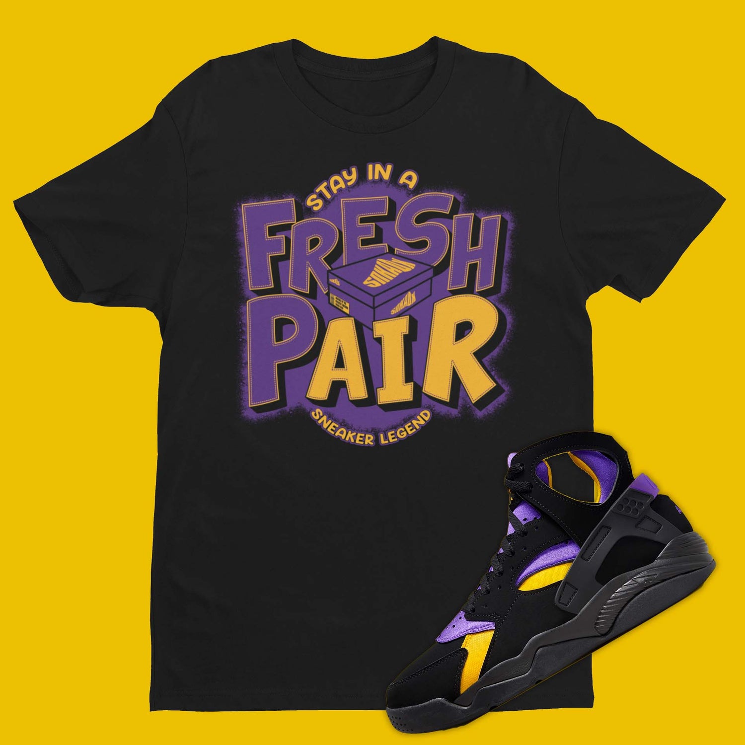 Fresh Pair Nike Air Flight Huarache Lakers Away Matching T-Shirt from SNKADX