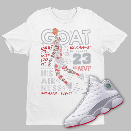 GOAT Air Jordan 13 Wolf Grey Matching T-Shirt from SNKADX with jordan dunking on the front