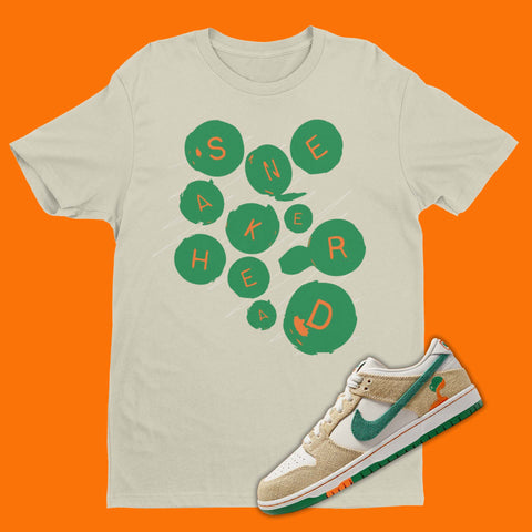 Jarritos Nike Dunk low Phantom and Malachite Matching Shirt in tan with Sneakerhead on the front