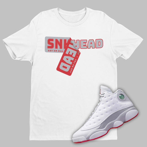 Sneakerhead Sticker Air Jordan 13 Wolf Grey Matching T-Shirt from SNKADX