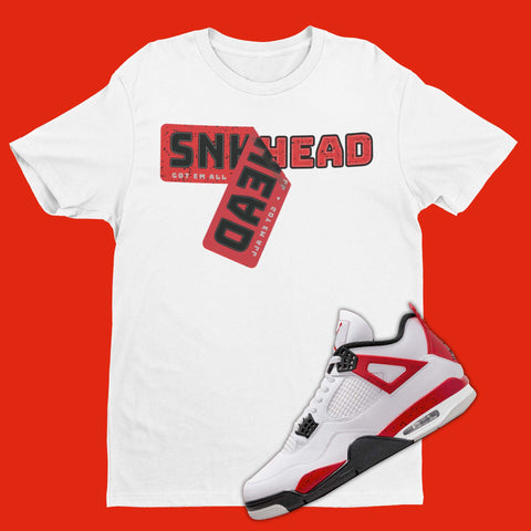 Sneaker Sticker Air Jordan 4 Red Cement Matching T-Shirt from SNKADX