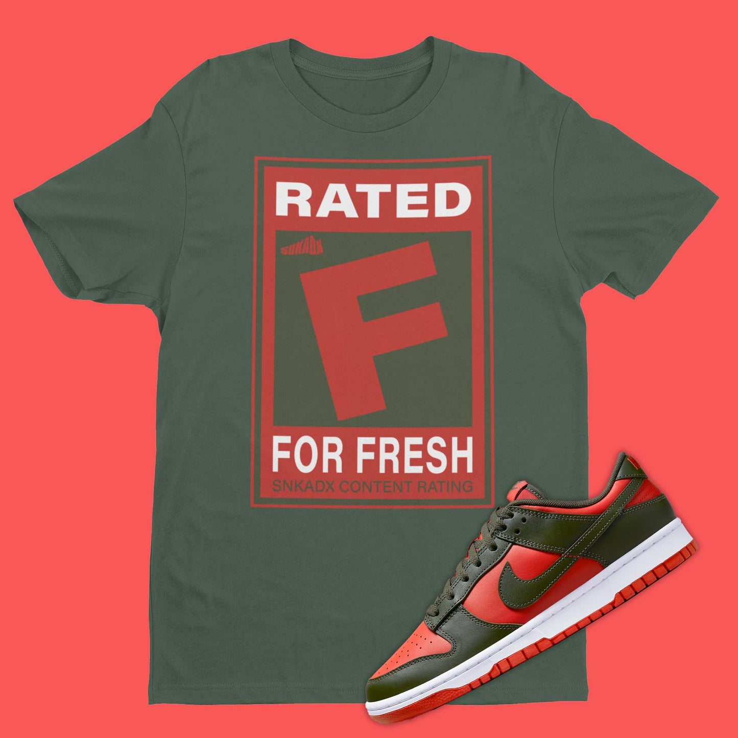 Rated F For Fresh Nike Dunk Low Mystic Red Matching T-Shirt from SNKADX