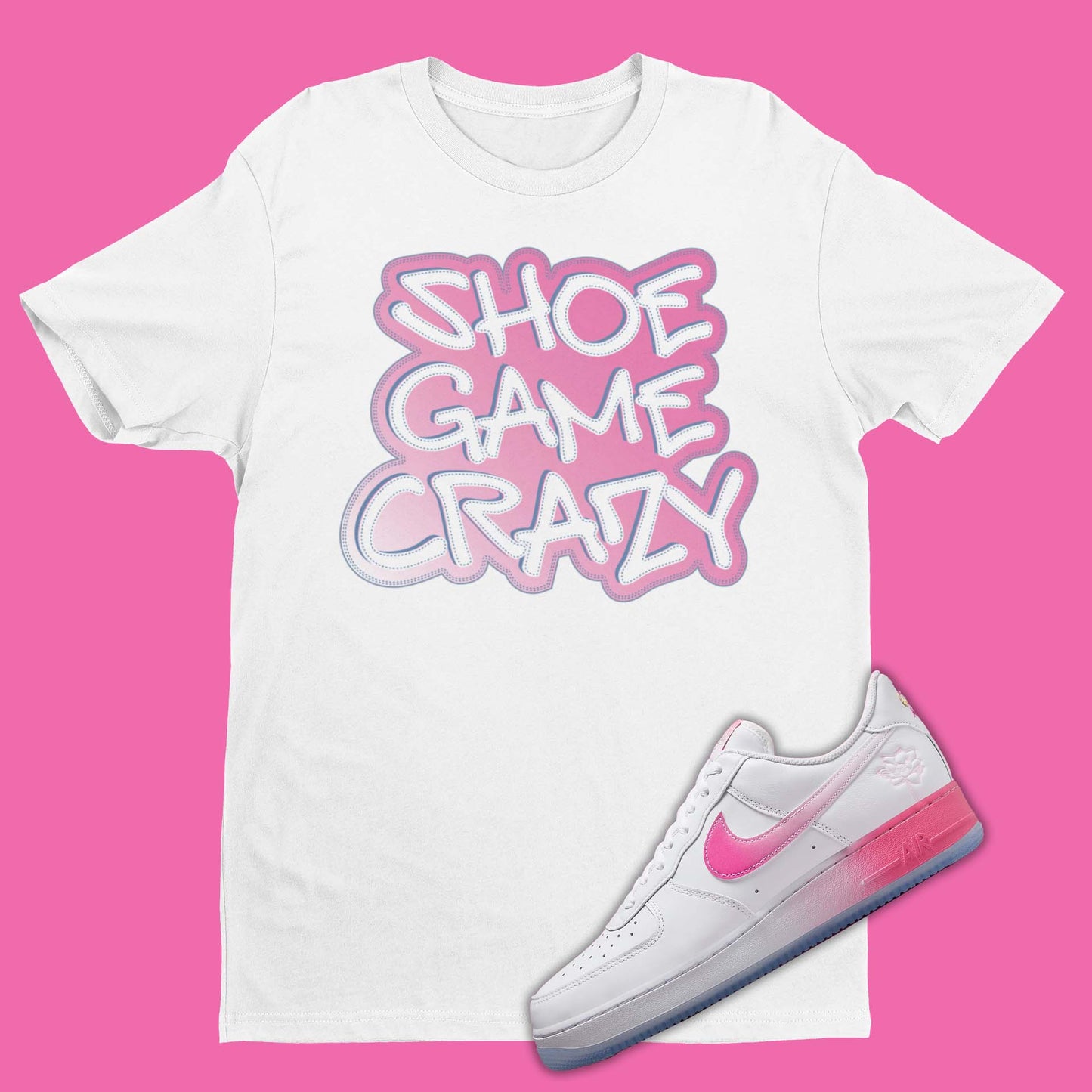 Air Force One San Francisco Chinatown Matching Shirt in white with shoe game crazy in graffiti style letters on front