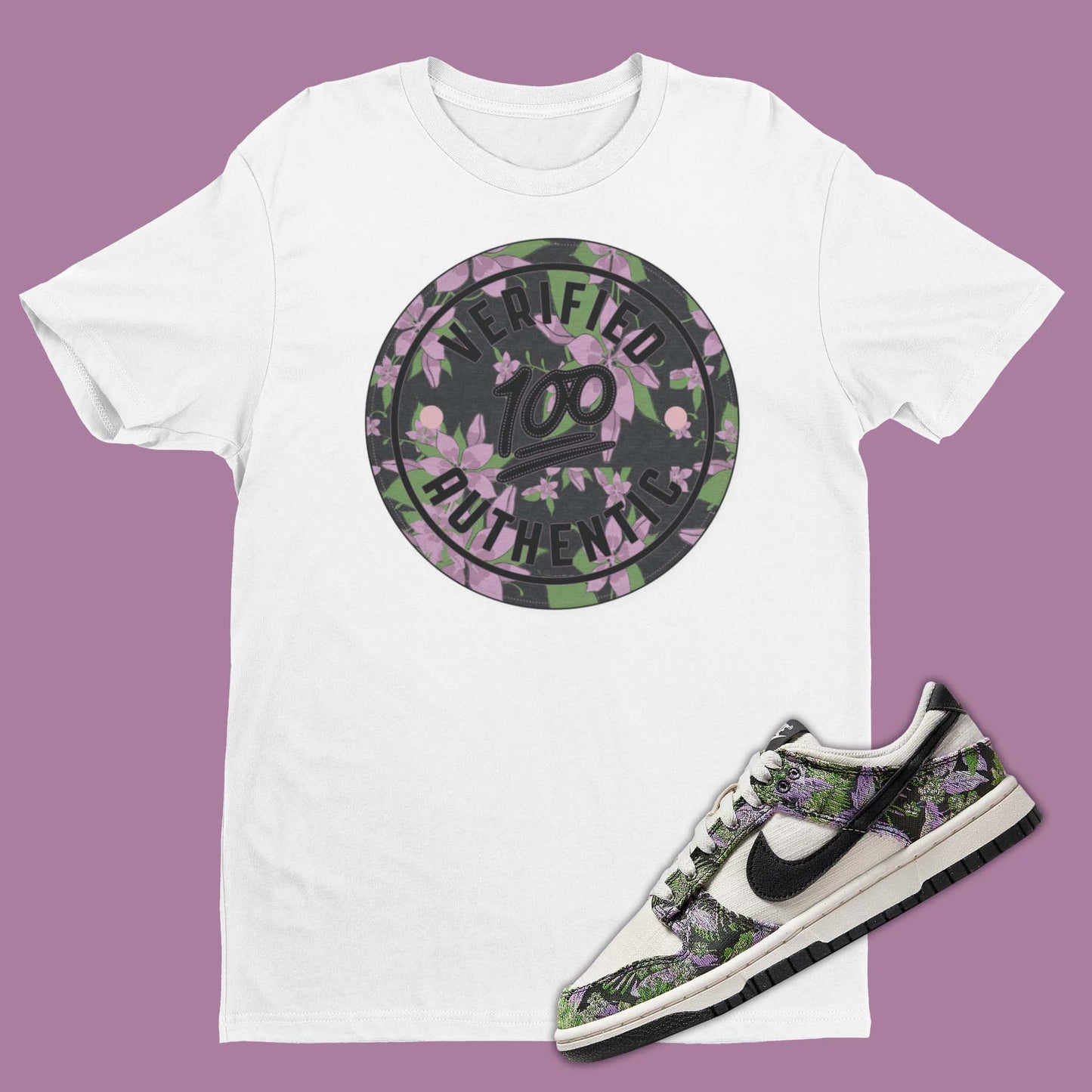 Verified Authentic Nike Dunk Low Floral Tapestry Matching T-Shirt from SNKADX
