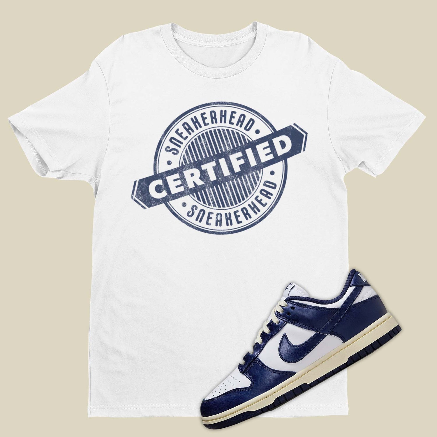 Certified Sneakerhead Nike Dunk Low Vintage Navy Matching T-Shirt from SNKADX