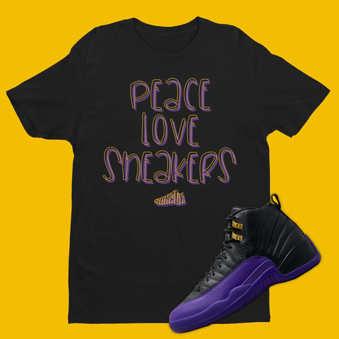 Peace Love Sneakers Air Jordan 12 Field Purple Matching T-Shirt from SNKADX.